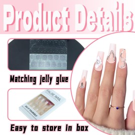 24pcs Square False Nails, French Press on Nails, Butterfly Press on Nails Removable Nails Full Cover Fake Nails Women Girls Nail Art Accessories