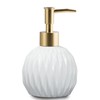 Ceramic Soap Dispenser White with Gold Pump,Modern Design Cylindrical Lotion Dispenser Bottle,Refillable Liquid Hand Soap Dispenser for Kitchen,Bathroom,Washroom