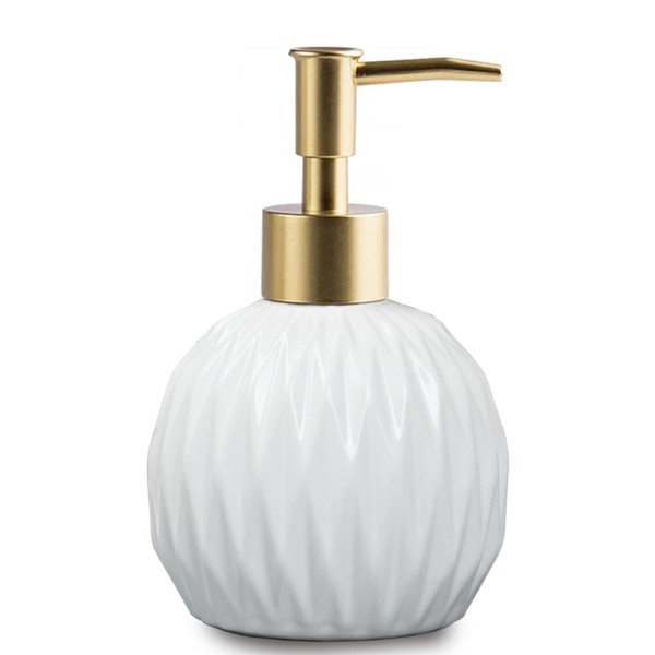 Ceramic Soap Dispenser White with Gold Pump,Modern Design Cylindrical Lotion