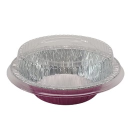 KitchenDance.com Sartén desechable de aluminio de colores de 5 pulgadas con tapa de cúpula transparente #501P (100, rosa)