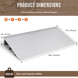 Threshold Ramps,Portable Self Supporting Aluminum Modular Entry Threshold Ramp for Wheelchair Scooters Power Chairs Walkers Metallic(3 in Rise)