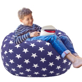 Aubliss Stuffed Animal Storage Bean Bag Chair Cover Only for Plush Toys, Blankets, Medium 32"-Canvas Stars Navy