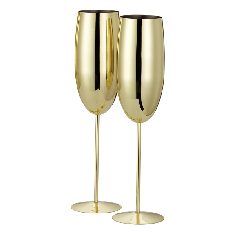 Oak & Steel 6 Gold Champagne Flutes, 280ml - Stainless