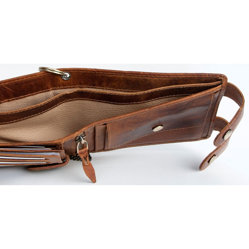 FLW Men's Biker Natural Leather Wallet with a Metal Chain