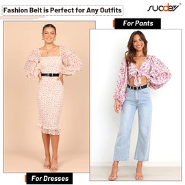 SUOSDEY Fashion Womens Leather Belts for Jeans Pants with Metal Pin Buckle Ladies Retro Vintage Leather Waist Belt,Black Belt with Gold Buckle