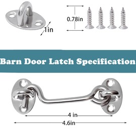 4" Barn Door Latch Door Lock Hardware, Sliding Door Lock Eye Hook Latch with Screws, Rust-Resistant Metal Gate Latch, Privacy Hooks Latch for Inside Door, Wooden Fence, Garage Door (3 Pack)