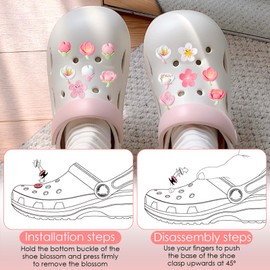 OMCGG 24Pcs Flower Shoes Charms, Sakura Shoe Decoration Charms for Clog Pink Cute Flower Charm for Girls Woman Wristband Bracelet Bag Accessories Birthday Party Gifts Party Decorations