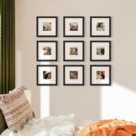 upsimples 8x8 Picture Frame Set of 10, Display Pictures 4x4 with Mat or 8x8 Without, Multi Photo Frames Collage for Wall or Tabletop Display, Black