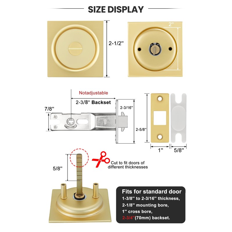 goldenwarm Brushed Gold Pocket Door Lock with Pull, Square Pocket
