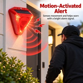 Solar Motion Sensor Alarm for Outdoor Animal Deterrence – 130dB Siren & Strobe for Farms, Yards & Gardens