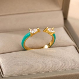ZARD Turquoise Enamel Rings with Teardrop Shaped Cubic Zirconia Accents