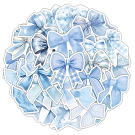 Blue Bow Stickers 50Pcs Vinyl Cute Aesthetic Bows Stickers for Water Bottle Scrapbook Laptop Luggage Helmet Bike Computer Motorcycle Skateboard,Waterproof Funny Trendy Decals for Teens Girls Women