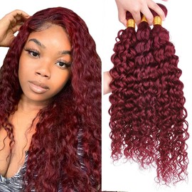 Burgundy Human Hair Bundles 99J Water Wave Bundles 20 22 24 Inch Burgundy Wet and Wavy 3 Bundles