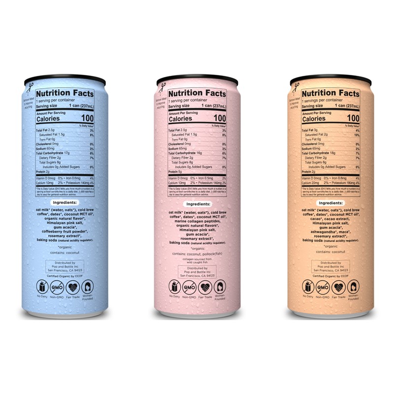 Pop & Bottle, Oat Milk Lattes - Cold Brew, Maca,