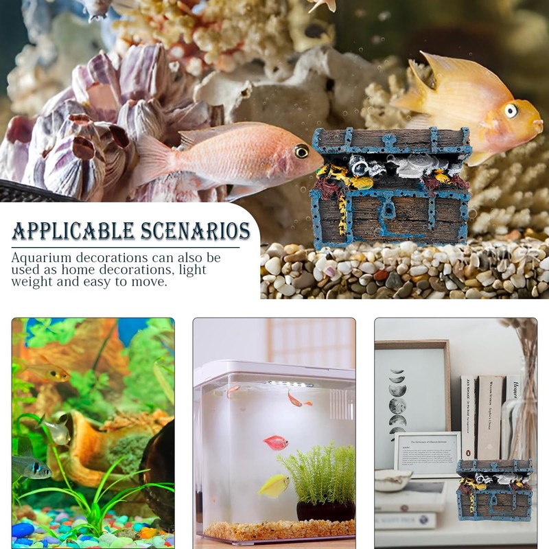 YOLUFER Aquarium Decorations Resin Treasure Box Ornaments Simulation Treasure Chest