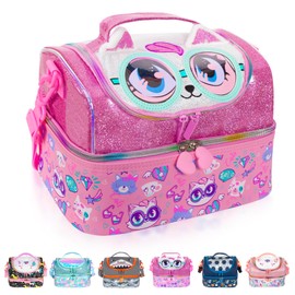 PinkSheep Kids Double Decker Cooler Insulated Lunch Bag Large Tote for Boys, Girls, Men, Women, with Adjustable Strap, Cat