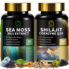 Shilajit for Men and Women, Sea Moss and Shilajit Bundle, All in 1 Supplements with Coenzyme Q10, Black Seed, Ashwagandha, Taurine, Burdock for Energy, Antioxidant & Immune Support, 120 Capsule