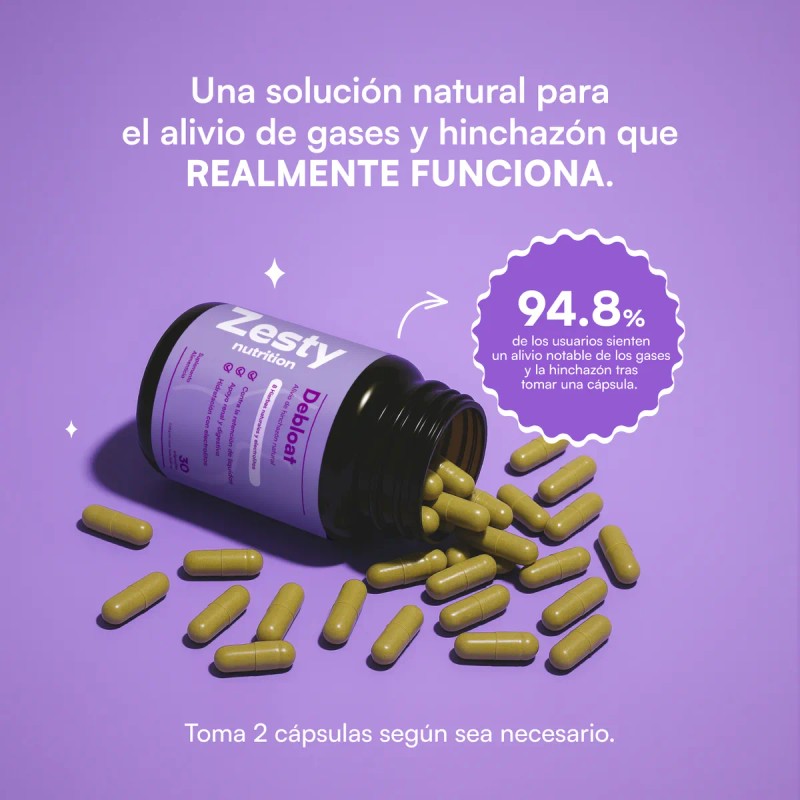 Zesty Debloat Cpsulas Alivio De Hinchazn De Forma Natural Sin