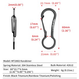 TONIFE Carabiner, Carabiner Hook Made of High-Quality Stainless Steel for Carabiner Hook Key Chain, Snap Buckle Spring Backpack Clasps (MT2802 Black Titanium + Rainbow Titanium)