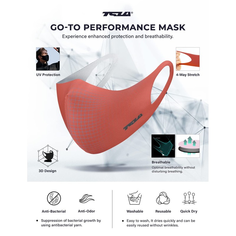TSLA Men & Women's Copper Infused Face Mask, Washable Reusable