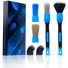 VViViD Premium 8 Piece Automotive Detailing Brush Set for Cleaning Exterior, Interior, Wheels, Dash, Vents, 4 pcs Soft Bristle Brush Heads + 2 Handles + 2 x 45° Extension Adapters