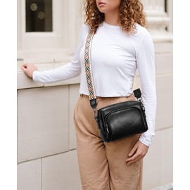 UTO Crossbody Bags for Women Triple Zipper Purse Leather Handbag with Colored Adjustable Wide Shoulder Strap