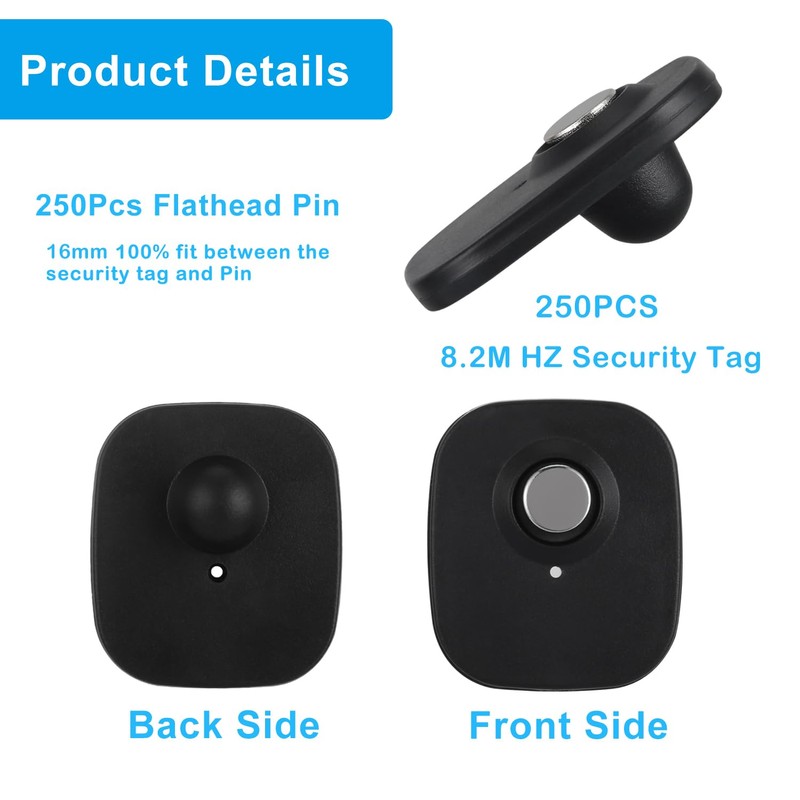250Pcs 8.2Mhz RF Clothing Security Tags, EAS Mini Square Tag