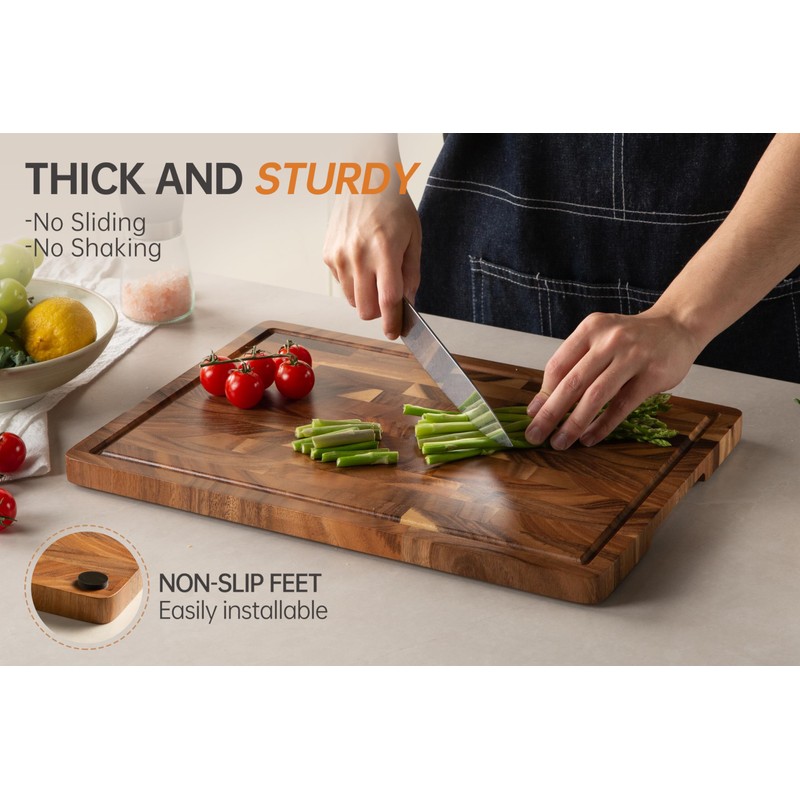 FYCTIO Walnut End Grain Cutting Board with Juice Groove &