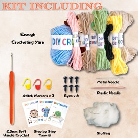 Amigurumi Crocheting Animals Kits, Crochet Kit for Beginners with Step-by-Step Video Tutorials-Hedgehog,Elephant, Turtle, Knitting Starter Pack for All Ages Birthday Gift Idea