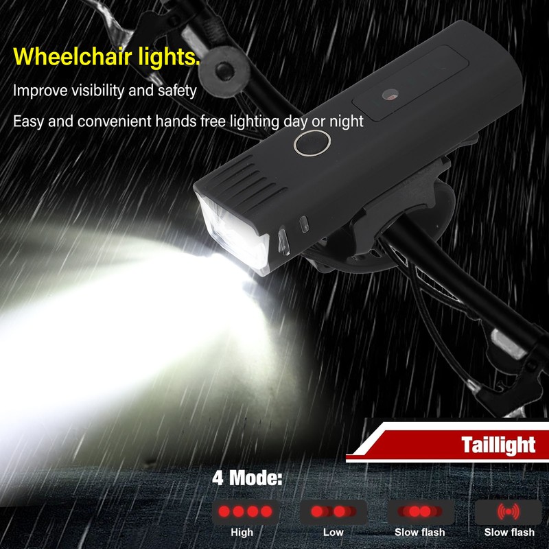 Bike Front Lights USB Rechargeable Adjustable Angle Electric Wheelchair Headlight