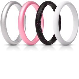 ThunderFit Women's Silicone Stackable Wedding Ring Sets, Thin Rubber Wedding Bands, 2.6mm Wide, 2.1mm Thick, Variety Multipack 1/4/7