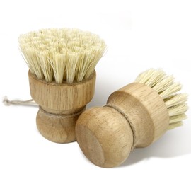 2pcs Wooden Dish Scrub Brushes for Kitchen, Eco-Friendly Cleaning Scrubbers, Natural Sisal Bristles for Dishes and Washing Cast Iron Pans