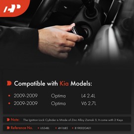 A-Premium Ignition Lock Cylinder with 2 keys Compatible with Kia Vehicles - Optima 2009, Replace# 819002GA01