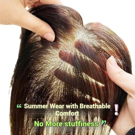 AYunhe Ungraded Invsible Real Human Hair Topper For Women Cover White Hair for Summer Breathable (Borderless-Brown no Bangs)