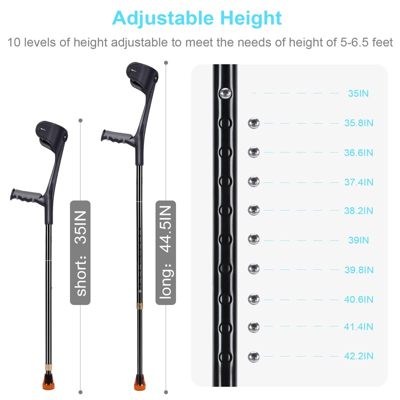 Antdvao Forearm Crutches Pair, Folding Forearm Crutches Lightweight Adjustable，with Rubber
