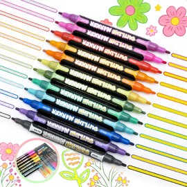 FYDHI Self Outline Metallic Markers Double Line Outliner Pens Set, Glitter Shimmer Pens Set for Coloring DIY Cards Art Supplies (12 PCS/24 Colors)