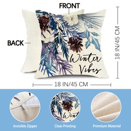 Fjfz Hello Winter Vibes Blue Decorative Throw Pillow Covers 18 x 18 Set of 4, Let It Snow Pine Tree Snowflake Porch Outdoor Home Decor, Christmas Get Cozy Bike Bicycle Pine Cone Couch Cushion Case