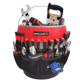 IRONLAND Bucket Tool Organizer Fit 3.5-5 Gallon Bucket, 51 Pockets, Bucket Tool Caddy Organization for Garden, Construction, Carpenter, Electrician, Builder Red & Black