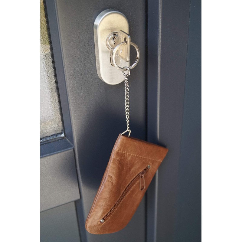 LEAS Snap Key Case Key Bell Genuine Leather, Cognac, Snap
