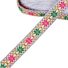 Zhiheng 7 Meters Daisy Floral Embroidered Jacquard Ribbon Metallic Vintage Woven Trim Fabric Tapestry for Embellishment Craft Home Decor Width 2.2cm (White)