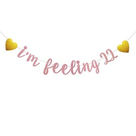 I'm Feeling 22 Banner, Pre-Strung, No Assembly Required, Rose Gold Paper Glitter Party Decorations for Girls' Women's 22nd Birthday Party Supplies, Letters Rose Gold,ABCpartyland
