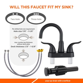 KPW Bathroom Sink Faucet 2 or 3 Hole Matte Black 4 Inch ABS Plastic Non-Metallic Lavatory Bathroom Faucet with Pop Up, 2 Pack