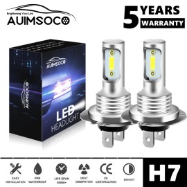 AUIMSOCO 2x H7 LED Headlight Bulbs Conversion Kit High Low Beam Super Bright 6000K White