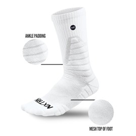 3 Pairs Nxtrnd Crew Socks for Men & Boys, Padded Basketball & Football Socks (White, L/XL)