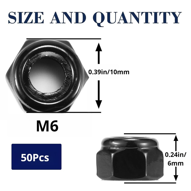 Hmevsafinect Hex Lock Nuts - M6x1mm Carbon Steel Nylon Insert