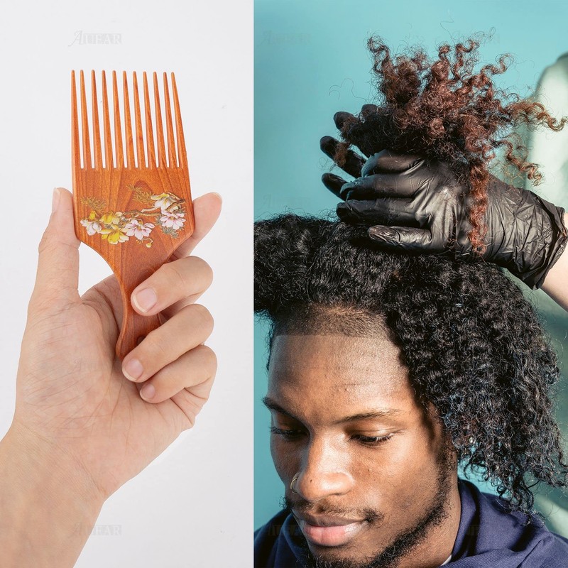 AUEAR, 3 Pack Hair Pick Wooden Comb, Wide Tooth Afro