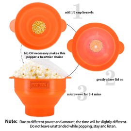 The Original Korcci Microwaveable Silicone Popcorn Popper, Microwave Popcorn Popper, Collapsible Microwave Popcorn Maker Bowl, No Oil Required, Use In Microwave, Dishwasher Safe (Orange)