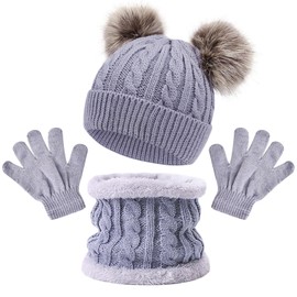 JSTHHTT 3-in-1 Children's Winter Hat Scarf Gloves Set, Knitted Hat Children's Hat Scarf Set, Warm Winter Beanie, Round Scarf Set for Boys Girls Children, 2-4 Years, multicoloured