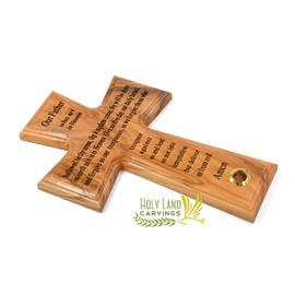 Generic Holy Land Carvings-8inch Our Father Payer Cross,The Lord's Prayer Wall Hanging Olive Wood Cross for Wall Décor with Glass of Incense Made in The Holy Land,Unique Gift for Any Occasion