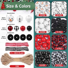 Pack of 95 Wooden Beads Christmas, Wooden Christmas Beads Wooden Balls with Hole, Christmas Beads for Threading, Wooden Ball Beads Set for Crafts, Garlands, Party Decor, DIY Bracelets, Christmas